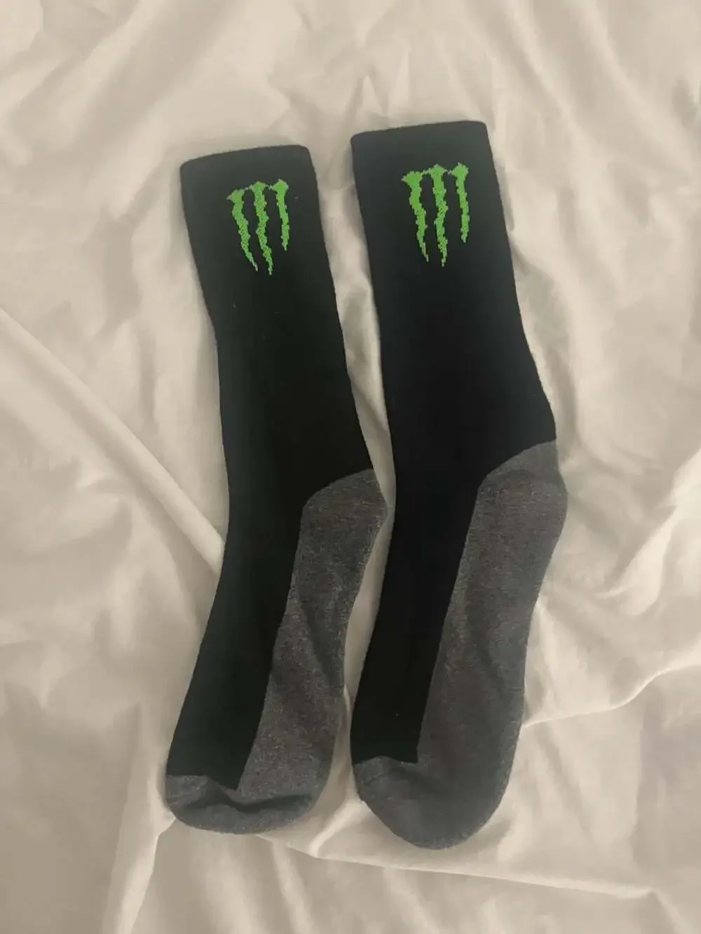 Monster Energy Official Black and Grey Crew Socks with Green Logo